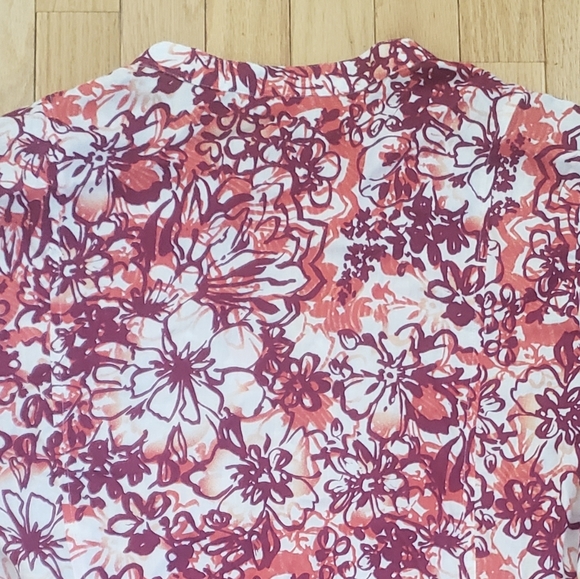 eShakti Womens Button Front Floral Top XL 18 Peplum Shirt 3/4 Roll Tab Sleeve - Picture 2 of 9